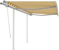 Markizy - VidaXL Lumarko Ręcznie zwijana markiza ze słupkami, 3,5x2,5 m, żółto-biała - miniaturka - grafika 1