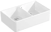 Zlewozmywaki - Villeroy & Boch Sink Unit 80x Zlewozmywak ceramiczny 2-komorowy CeramicPlus 79,5x50 cm z korkiem pop-up podblatowy bez ociekacza biały Weiss Alpin 638002R1 - miniaturka - grafika 1