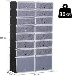 Homcom GARDEROBA REGAŁ SZAFKA NA BUTY DIY 16 KOSTEK Z PP czarny + biały 95 x3 7 x 160 cm - Szafki na buty - miniaturka - grafika 2