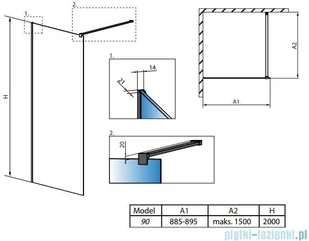 Radaway Modo X Black II Frame kabina Walk-in 90x200 szkło 10mm 389294-54-56 | - Ścianki i drzwi prysznicowe - miniaturka - grafika 2
