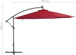 vidaXL Wiszący parasol z aluminiowym słupkiem, 350 cm, bordowy - Parasole ogrodowe - miniaturka - grafika 9