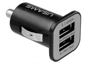 Ładowarki samochodowe - Usams Car Charger 2x USB 2.1A Trumpet czarny (21CHGC01) - miniaturka - grafika 1