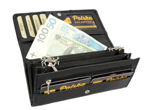 PolskaGalanteria.pl Portfel Damski PolskaGalanteria Z Lakierowaną Wstawką Długi Max Z Suwakiem Skóra Naturalna CZARNY WZÓR III KP D13-WST - Portfele - miniaturka - grafika 4