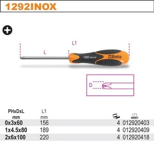 Beta WKRĘTAK KRZYŻOWY PH2 6X100MM INOX 1292INOX/6X100 - Śrubokręty - miniaturka - grafika 2