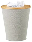 Kosze na śmieci - Relaxdays kosz na śmieci z bambusa, okrągły kosz na śmieci z koszem wewnętrznym i magnetyczne dopasowane pokrywki, 35 cm wysokości, naturalny/szary - miniaturka - grafika 1