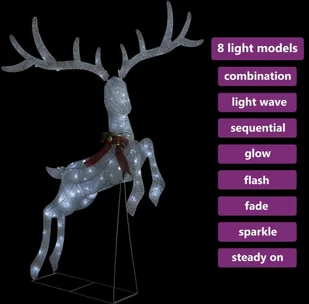 VidaXL Lumarko Lecący renifer świąteczny, srebrny, 120 zimnych białych LED 329769 VidaXL - Oświetlenie świąteczne - miniaturka - grafika 5