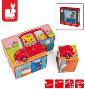 Janod Duże klocki Pojazdy 6 elementów Kubkid, - Klocki - miniaturka - grafika 4