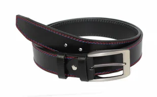 Pas-Max (PL) Pasek Męski Skórzany (PL) Skóra Licowa EXTRA 40 mm Czarny Z Czerwoną I Granatową Nitką - Paski - miniaturka - grafika 2