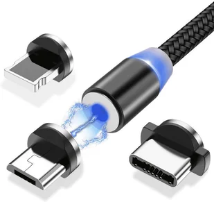 Wozinsky Magnetyczny kabel przewód USB / micro USB / USB Typ C / Lightning 1m z diodą LED czarny WMC-01 - Kable USB - miniaturka - grafika 3