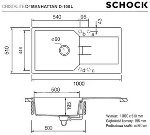 Schock Manhattan D-100L Asphalt - Zlewozmywaki - miniaturka - grafika 3