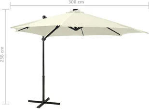 vidaXL Parasol wiszący z lampkami LED i słupkiem, piaskowy, 300 cm 312328 - Parasole ogrodowe - miniaturka - grafika 11