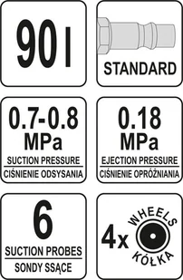 Yato ZLEWARKO WYSYSARKA PNEUMATYCZNA 70L ZE ZBIORNIKIEM KONTROLNYM I ZESTAWEM 6 SOND SSĄCYCH YT-07190 - Narzędzia warsztatowe - miniaturka - grafika 7