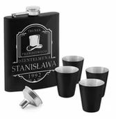 Piersiówki - Murrano Piersiówka czarna z 4 kieliszkami i grawerem dla gentlemana na PIER-BK-016 - miniaturka - grafika 1