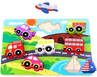Puzzle - Tooky Toy TOOKY TOY Drewniane Puzzle 3D Pojazdy Dopasuj Kształty TKC393 - miniaturka - grafika 1