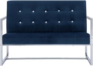 vidaXL vidaXL 2-osobowa sofa z podłokietnikami, niebieska, chrom i aksamit - Sofy i kanapy - miniaturka - grafika 2