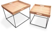 Ławy i stoliki kawowe - Koopman Home&Styling Home&amp;Styling Stoliki z tacą, 2 szt., drewno tekowe i metal J11301030 - miniaturka - grafika 1