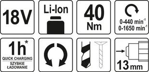 YATO 18V WIERTARKO-WKRĘTARKA YT-82781 YT-82781 - Wiertarki i wkrętarki pneumatyczne - miniaturka - grafika 6