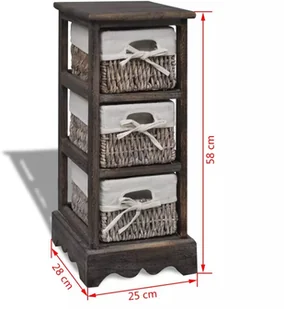 vidaXL Szafka drewniana, brąz, pojedyncza, z wiklinowymi koszami (x3) - Komody - miniaturka - grafika 9