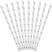 Słomki do napojów - Party Deco Słomki papierowe w gwiazdki, białe/srebrne, 19,5 cm, 10 szt SPP5M-018 - miniaturka - grafika 1