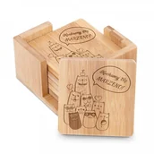 Pozostałe akcesoria barmańskie - Murrano Podkładki bambusowe pod piwo kawę zestaw x6 grawer dla kociary PDK-BMB-012 - miniaturka - grafika 1