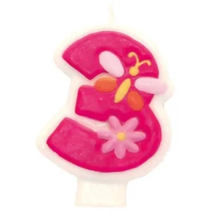 PartyDeco Świeczka na tort " 3", różowa SCU1-3-006 - Urodziny dla dorosłych - miniaturka - grafika 2