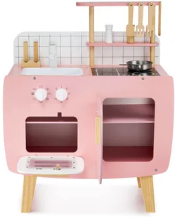 Mamabrum Drewniana kuchnia retro z fartuszkiem i akcesoriami - różowa WOODEN KITCHEN 291 - Zabawki AGD - miniaturka - grafika 3