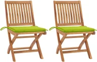 Fotele i krzesła ogrodowe - vidaXL Krzesła ogrodowe, 2 szt., jasnozielone poduszki, drewno tekowe! 3062444 - miniaturka - grafika 1