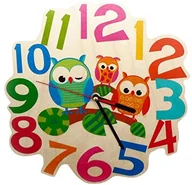 Zegary - Hess Holzspielzeug Hess drewnianych zabawek 30001 lampa ścienna dla dzieci zegar sowy z drewna, średnica 21 cm Hess_30001 - miniaturka - grafika 1