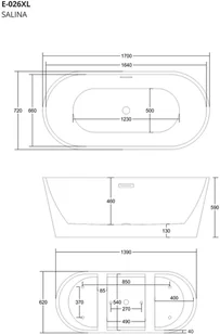 Corsan Wanna wolnostojąca E026 Salina 170 z wykończeniem różowe złoto 648851 - Wanny - miniaturka - grafika 2