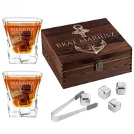 Pozostałe akcesoria barmańskie - Murrano Zestaw kamienie kostki do whisky ze szklankami z grawerem dla brata ZESZKOS2-004 - miniaturka - grafika 1