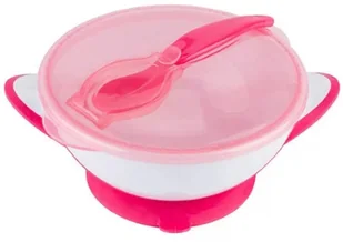 BabyOno 1063/03 MISECZKA Z PRZYSSAWKĄ I ŁYŻECZKĄ RÓŻOWO-BIAŁA BabyOno 65555-uniw - Zestawy naczyń dla dzieci - miniaturka - grafika 2
