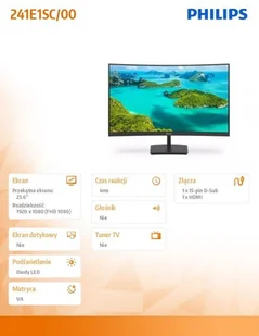 Philips 241E1SC 23.6 cala Curved VA HDMI Freesync 241E1SC/00 - Monitory - miniaturka - grafika 6