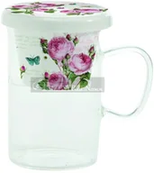 Kubki - Nuova Cer Easy life r2s SZKLANY KUBEK Z PORCELANOWYM ZAPARZACZEM I POKRYWKĄ Romantic Roses RÓŻE (352 RMR) - miniaturka - grafika 1