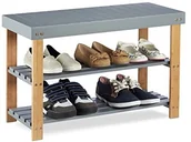 Ławki do przedpokoju - Relaxdays bambus ławka na buty, 2 poziomy, otwarta, przechowywaniu, do siedzenia, widoczny naturalny rysunek słojów, HBT buta: 45 x 70 x 28,5 cm, szary 10022209 - miniaturka - grafika 1
