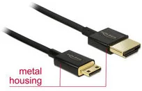 Delock Kabel High Speed HDMI z Ethernet HDMI-A HDMI Mini-C 3D 4K slim 2m 84778 - Kable - miniaturka - grafika 4