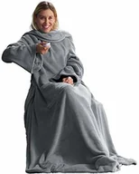 Koce - CelinaTex miękki koc z polaru (mikrofibry), z rękawami i z kieszenią na telefon komórkowy, wymiary 150 x 180 cm + 35 cm (kieszeń na stopy), srebrny 5000030 - miniaturka - grafika 1