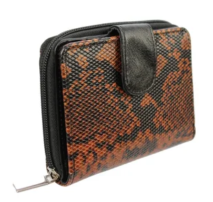 PolskaGalanteria.pl Portfel Damski Skóra Ekologiczna POLSKAGALANTERIA Średni Z Suwakiem Piórnik CZARNY WĄŻ B1 - Portfele - miniaturka - grafika 2