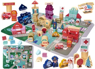 Ikonka Klocki drewniane edukacyjne miasto puzzle 100el KX6199 - Klocki - miniaturka - grafika 2