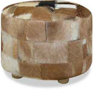 vidaXL Okrągły puf, prawdziwa skóra, 50 x 50 x 45 cm - Taborety i hokery - miniaturka - grafika 5