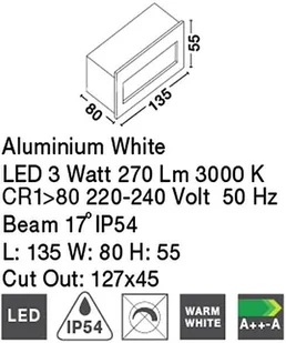 Lucide Wpust LAMPA schodowa KRYPTON 726405 ścienna OPRAWA prostokątna LED 3W zewnętrzna do zabudowy outdoor IP54 biała 726405 - Lampy ogrodowe - miniaturka - grafika 4
