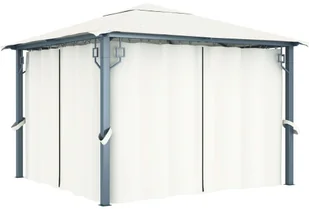 vidaXL Altana z zasłonami i lampkami, 300x300 cm, kremowa, aluminium! 3070332 - Altany ogrodowe - miniaturka - grafika 2