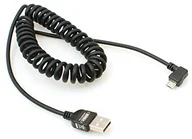 Kable USB - System-S Micro USB 2.0 przewód spiralny przewód 90 stopni kątowana wtyczka kątowa (lewa/Male) danych Kabel ładujący 150 cm - miniaturka - grafika 1