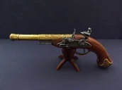 Repliki - broń - Denix SA REPLIKA LEWORĘCZNY PISTOLET SKAŁKOWY NA STOJAKU MODEL 1296L+800 1296L+800 - miniaturka - grafika 1