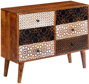 vidaXL Szafka z nadrukiem, 90 x 30 x 70 cm, lite drewno mango vidaXL - Szafki do salonu - miniaturka - grafika 6