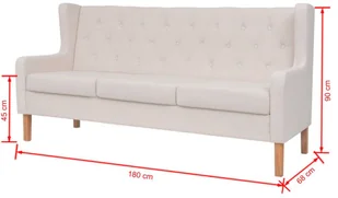 vidaXL Sofa 3-osobowa, materiałowa, kremowa - Sofy i kanapy - miniaturka - grafika 7
