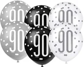 Balony i akcesoria - Unique Balony "90 Urodziny Glitz Grochy" pastel mix UNIQUE 12" 6 szt U83391 - miniaturka - grafika 1