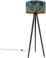 Lampy stojące - QAZQA Lampa podłogowa statyw czarny z kloszem paw 50 cm - Tripod Classic - miniaturka - grafika 1