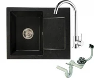 Zlewozmywaki - Brado Zlewozmywak granitowy DONZO czarny nakrapiany z baterią chrom i syfonem donzocnbatch - miniaturka - grafika 1