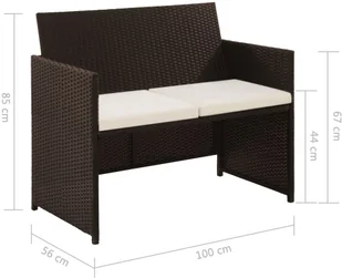vidaXL Sofa 2-osobowa z polirattanu, 100 x 56 x 85 cm, brązowa - Ławki ogrodowe - miniaturka - grafika 2