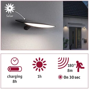 Paulmann Kiran solarna lampa ścienna 35cm antracyt - Lampy ogrodowe - miniaturka - grafika 4